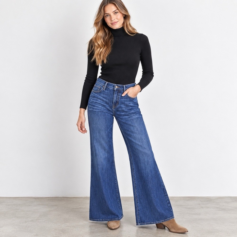 Flare High Rise Jeans Trousers Sz 33/16 Blue Denim Stretch Western Boho Cowgirl